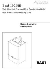 Baxi 100 He User Operating Instructions Manual