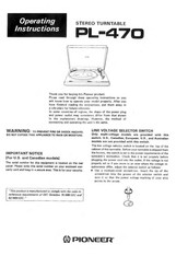 Pioneer PL-470 Operating Instructions Manual