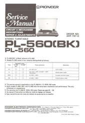 Pioneer PL-560BK Service Manual
