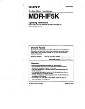 Sony MDR-IF5K Operating Instructions