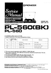 Pioneer PL-560 Service Manual
