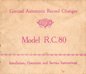 Garrard R.C.80 Installation, Operation And Service Instructions