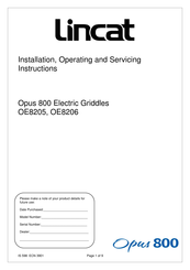 Lincat Opus 800 OE8206 Installation, Operating And Servicing Instruction