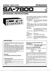 Pioneer SA-7800 Operating Instructions Manual