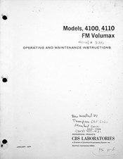 CBS laboratories 4100 Operating And Maintenance Instructions Manual
