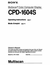 Sony Multiscan CPD-1604S Operating Instructions Manual