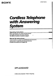 Sony SPP-A450 - Cordless Telephone With Answering Machine Operating Instructions Manual