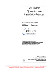 Radyne Xicom XTU-200K Operation And Installation Manual