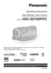 Panasonic HDCSD100P - HD VIDEO CAMERA Operating Instructions Manual