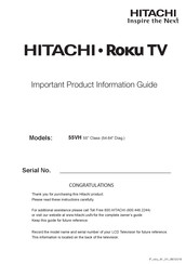 Hitachi 55VH Important Product Information Manual
