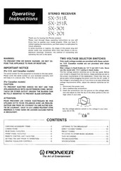 Pioneer SX-311R Operating Instructions Manual