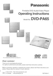 Panasonic DVDPA65 - PORTABLE DVD Operating Instructions Manual