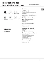 Hotpoint AQUALTIS AQ8F 492 Instructions For Installation And Use Manual