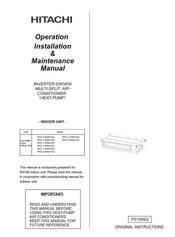 Hitachi RPIZ-1.8HNDTSQ Operation Installation Maintenance Manual