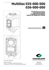Hanskamp MultiDos 035-001-000 Installation And Operating Instructions Manual