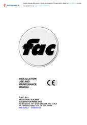Fac F250 TSV Installation, Use And Maintenance Manual