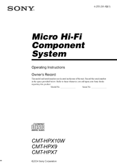 Sony CMT-HPX9 - Micro Hi Fi Component System Operating Instructions Manual
