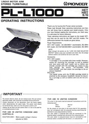 Pioneer PL-L1000 Operating Instructions Manual