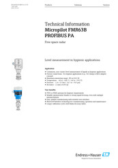 Endress+Hauser Micropilot FMR63B PROFIBUS PA Technical Information