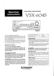 Pioneer VSX-604S Operating Instructions Manual