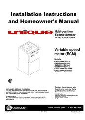 Ouellet UNIQUE OFE27000GR-1HVV Installation Instructions And Homeowner's Manual