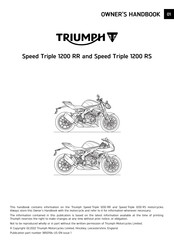 Triumph Speed Triple 1200 RR 2022 Owner's Handbook Manual