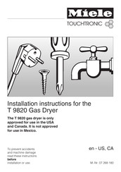 Miele T 9820 Installation Instructions Manual