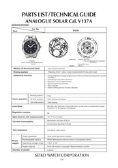 Seiko V137A Parts List/Technical Manual