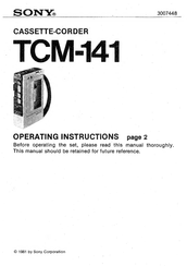 Sony TCM-141 Operating Instructions Manual