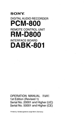 Sony PCM-800 Operation Manual
