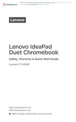 Lenovo IdeaPad Duet Chromebook CT-X636F Safety, Warranty & Quick Start Manual