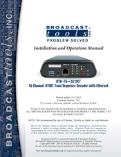Broadcast Tools DTD-16 + G2 Installation And Operation Manual
