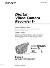 Sony Digital8 DCR-TRV820 Operating Instructions Manual