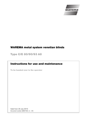 WAREMA E 93 A8 Instructions For Use And Maintenance Manual