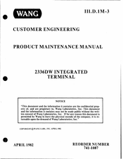 Wang 2336DW Product/Maintenance Manual