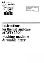 Zanussi WD 2290 Instructions For The Use And Care