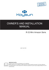 Kaysun Mini Amazon KMF-180 DTR6 Owners And Installation Manual