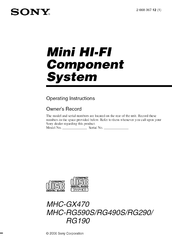 Sony MHC-RG190 Operating Instructions Manual