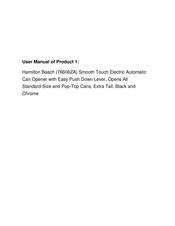 Hamilton Beach 76606 - Pop-Top Electric Can Opener Manual
