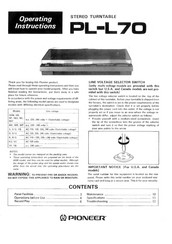 Pioneer PL-L70 Operating Instructions Manual
