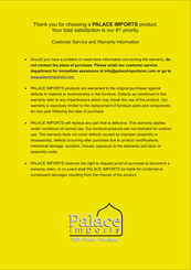 Palace Imports 9201 Assembly Manual