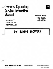 MTD 136-395A Owner's Operating Service Instruction Manual