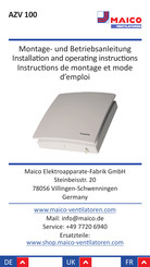 Maico AZV 100 Installation And Operating Instructions Manual