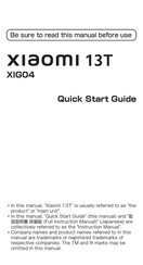 Xiaomi 13T Quick Start Manual