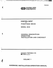 Control Data Corporation MAGNETIC PERIPHERALS FINCH 9410 Operation And Installation Manual