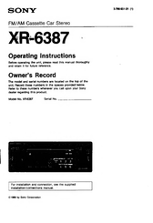Sony XR-6387 Owner's Record
