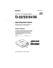 Sony Discman D-36 Operating Instructions Manual