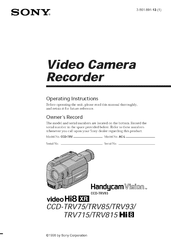 Sony Hi8 XR CCD-TRV85 Operating Instructions Manual