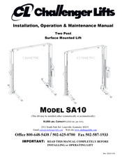 Challenger Lifts SA10 Assembly, Installation, Operation & Maintenance Manual