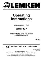 LEMKEN Solitair 10 K Operating Instructions Manual